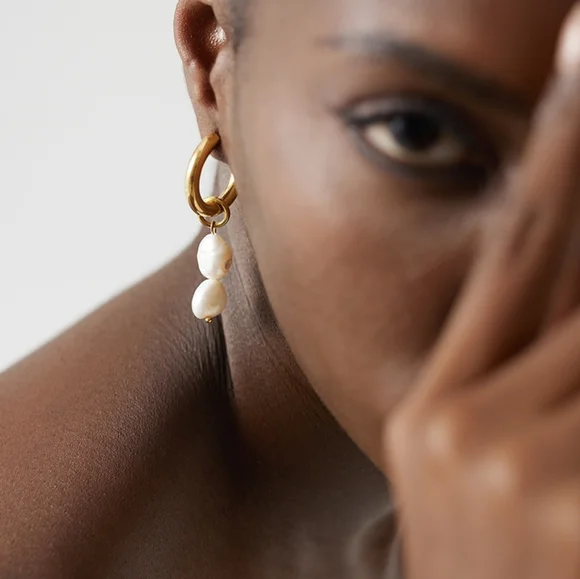 Charm Dangle Pearls Hoop Earrings - Picture 1 of 6